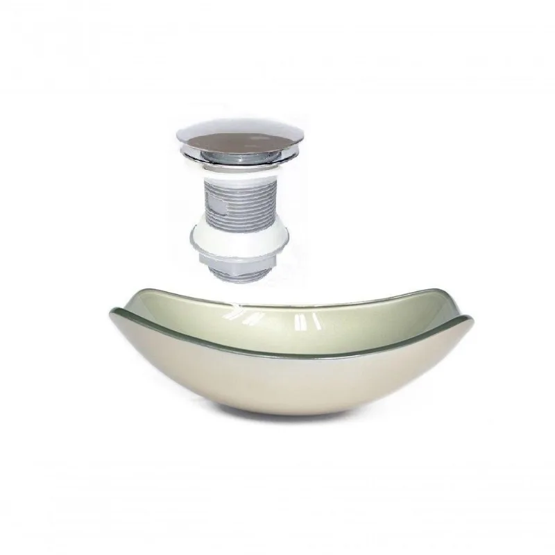 Cuba De Vidro Oval Chanfrada 46cm Champanhe + Valvula Click