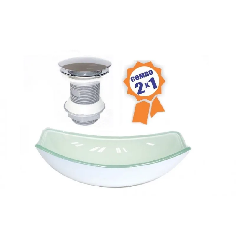 Cuba De Vidro Oval Chanfrada 46cm Branca + Válvula Click