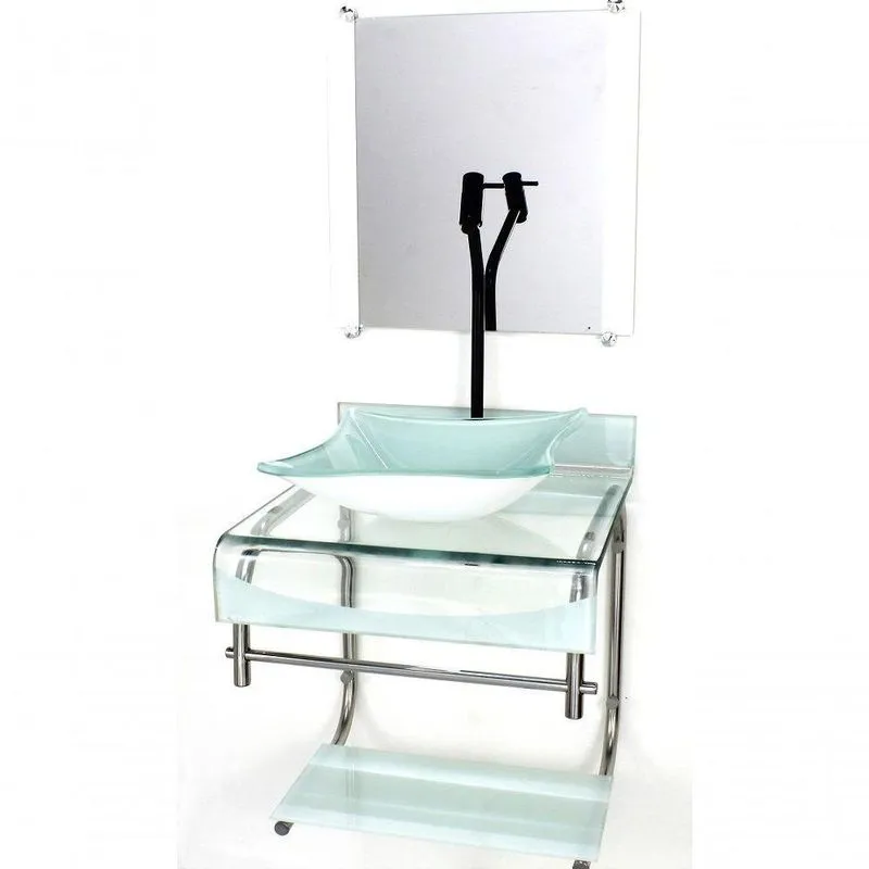 Gabinete Duplo Inox Cuba Quadrada Branco C/Torneira Preta