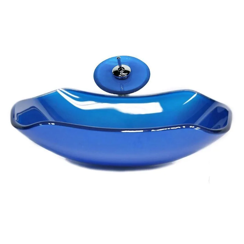 Cuba Abaulada 51cm Azul Escuro + Valvula + Torneira Cascata