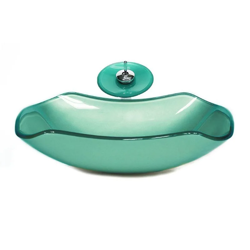 Cuba De Vidro Abaulada 51cm Verde+Valvula+Torneira Cascata