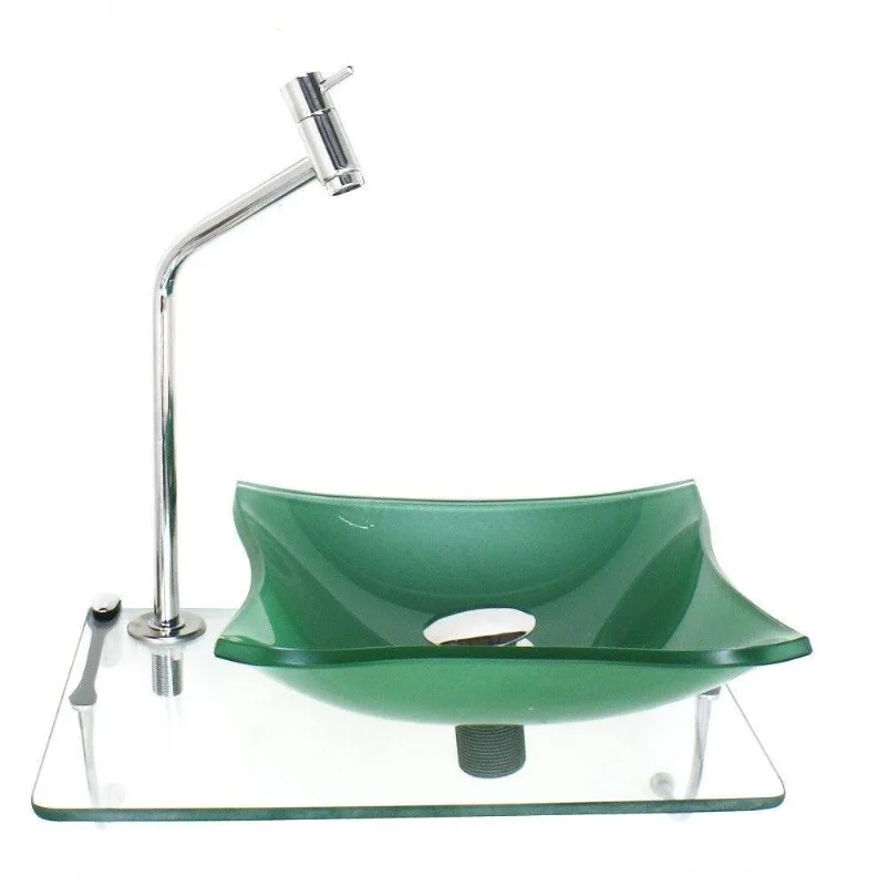Kit Cuba De Vidro 10mm Verde Tampo 40cm Torneira Valvula