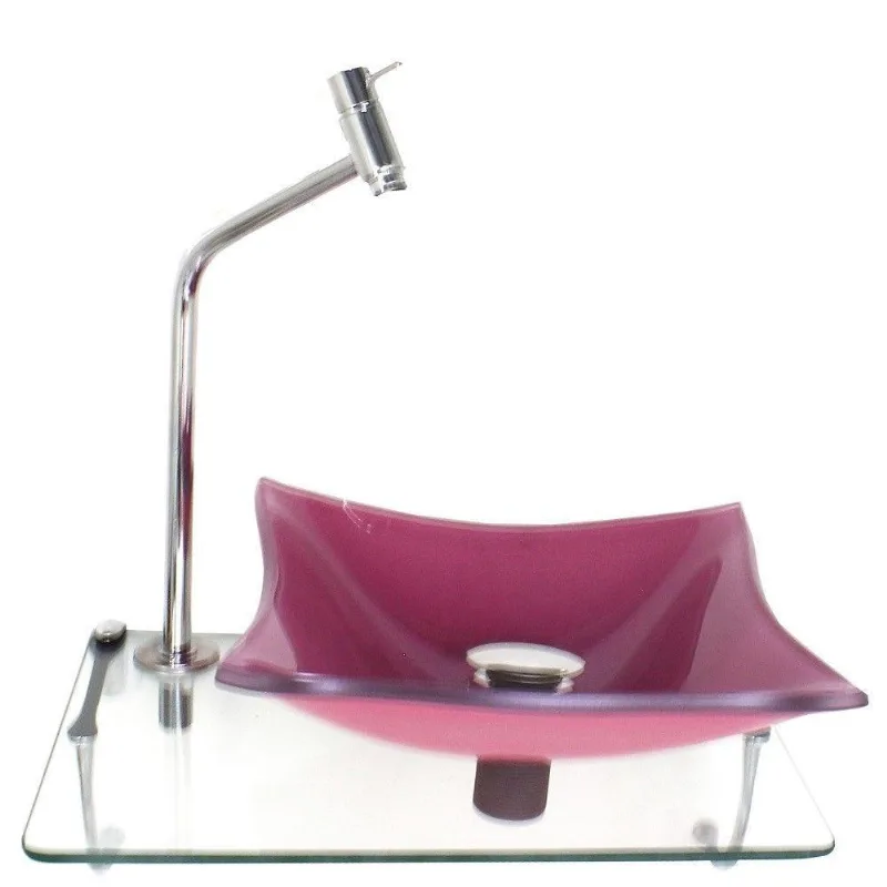 Kit Cuba Vidro 10mm Rosa Tampo 40cm Suporte Torneira Valvula