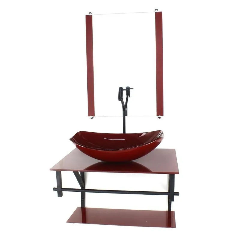 Gabinete Vidro Banheiro 60cm Ap Cuba Oval Chanfrada Vermelho