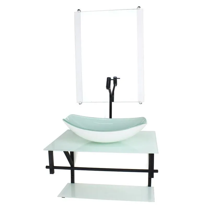 Gabinete Vidro Banheiro 60cm Ap Cuba Oval Chanfrada Branco