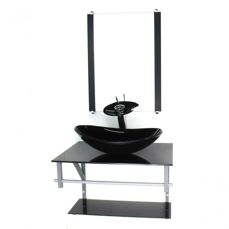 Gabinete Banheiro 60cm Cuba Oval Preto Full