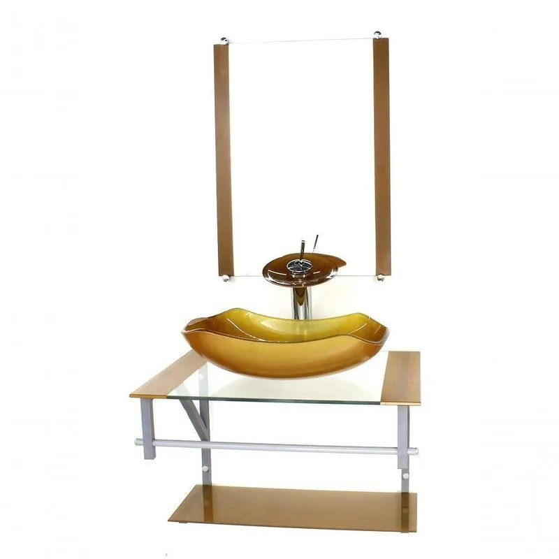 Gabinete Banheiro 60cm Cuba Abaulada Dourado Real