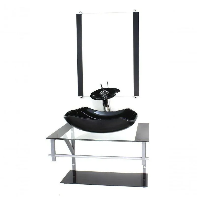Gabinete De Vidro Para Banheiro 60cm Ac Cuba Abaulada Preto