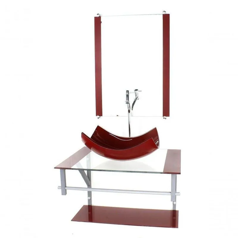 Gabinete Banheiro 60cm Cuba Retangular Vermelho Com Torneira