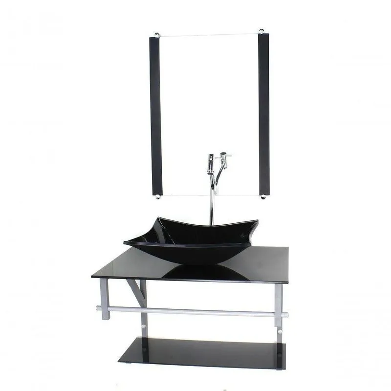 Gabinete Banheiro 60cm Cuba Retangular Preto Com Torneira