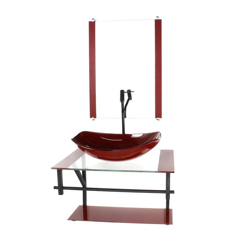 Gabinete Vidro Banheiro 60Cm Ap Cuba Oval Chanfrada Vermelho