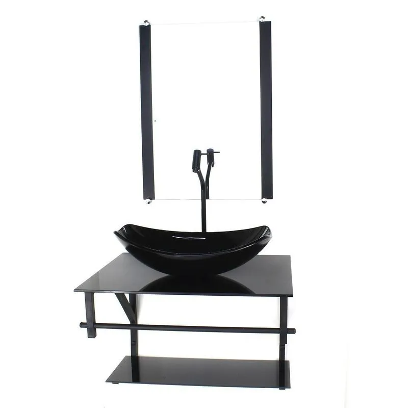Gabinete Vidro Banheiro 60cm Ap Cuba Oval Chanfrada Preto