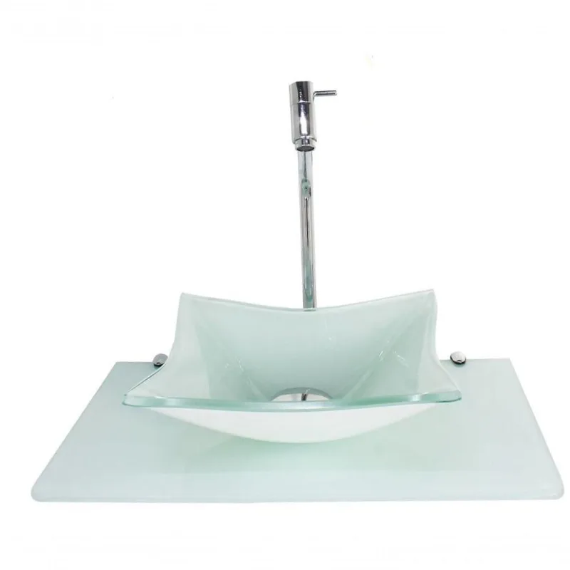 Kit Cuba De Vidro 10mm Tampo 50cm Branco Torneira Válvula