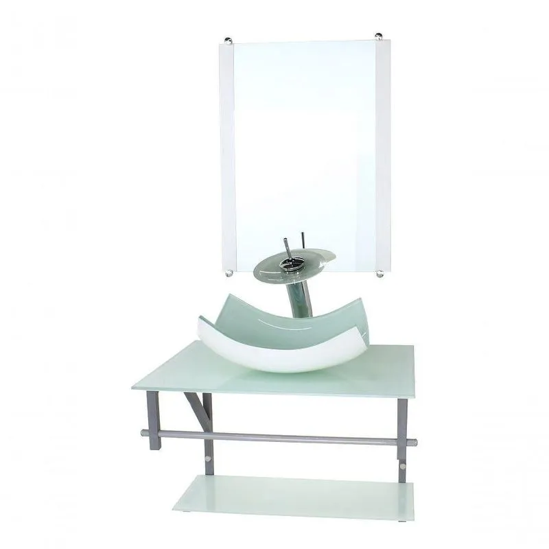 Gabinete Banheiro 60cm Cuba Retangular Curvada Branco Full