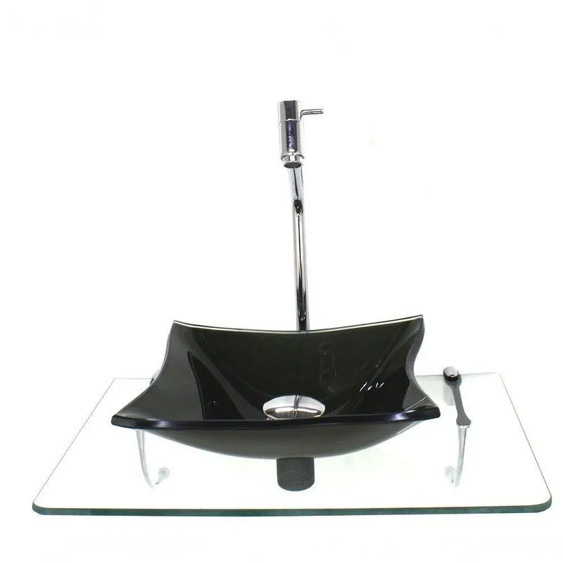 Kit Cuba De Vidro 10Mm Ouro Envelhecido Tampo 50Cm Incolor Com Suporte Torneira Valvula