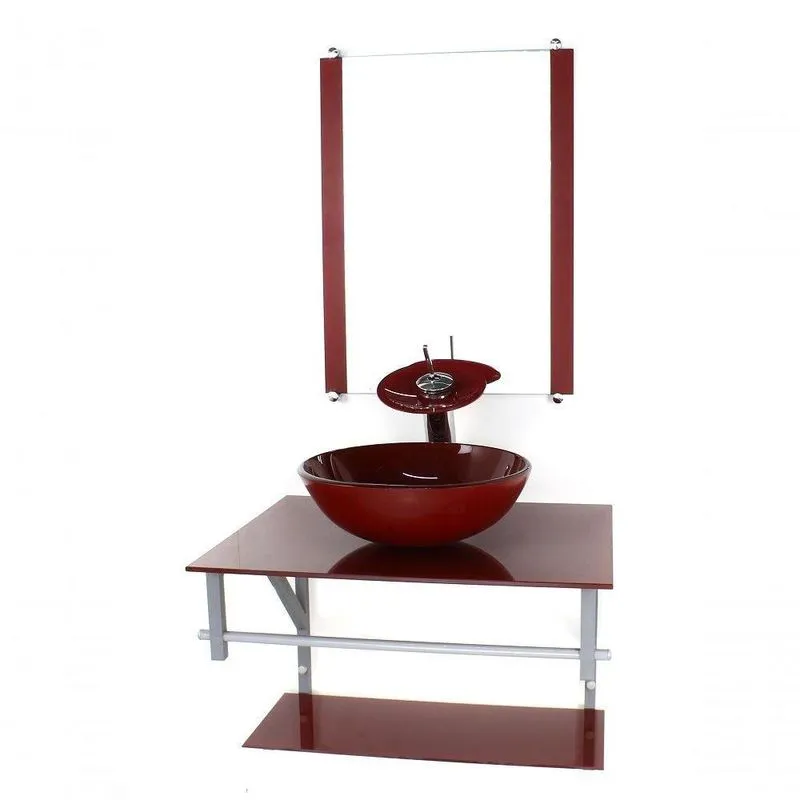 Gabinete Banheiro 60cm Cuba Redonda Vermelho Full
