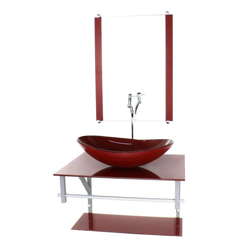 Gabinete Banheiro 60cm Cuba Oval Vermelho Com Torneira