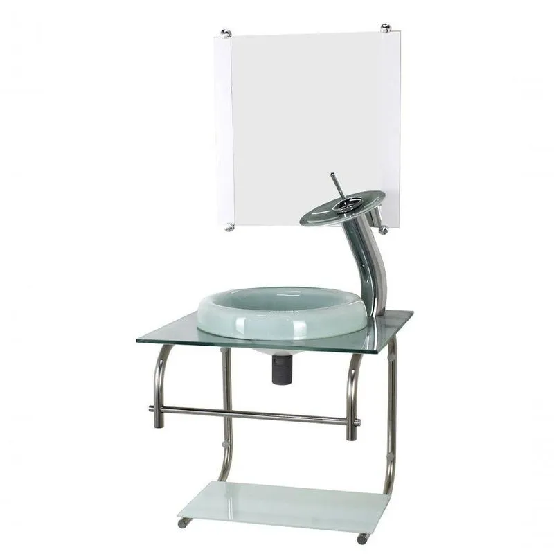 Gabinete De Vidro 40cm Inox Marmore Com Torneira Cascata