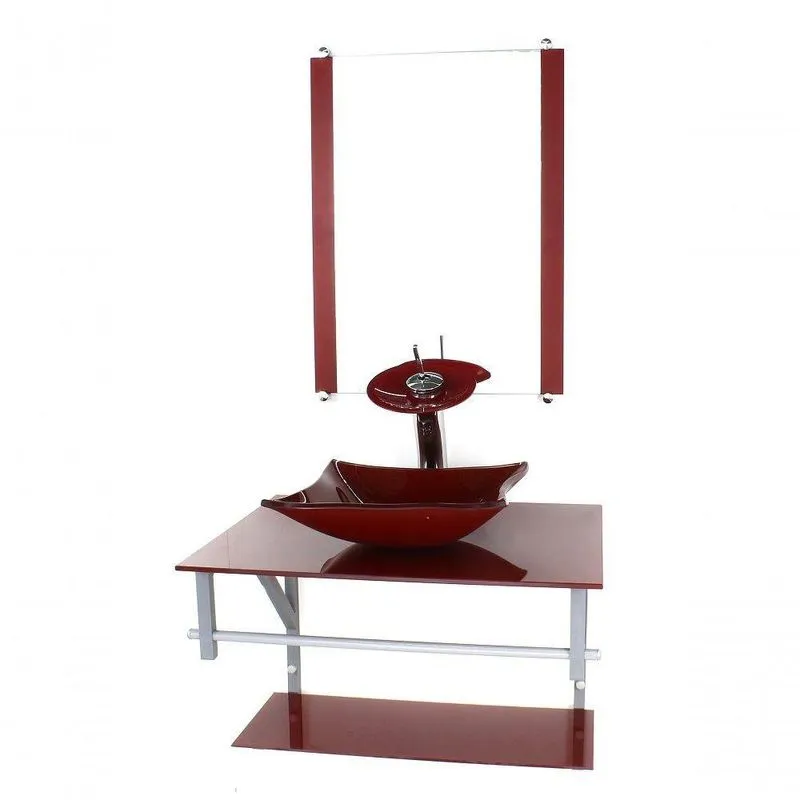 Gabinete Banheiro 60cm Cuba Quadrada Vermelho Full