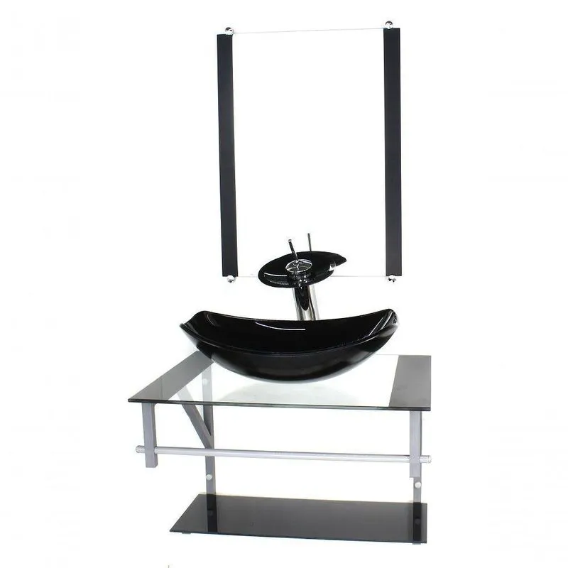Gabinete Banheiro 60cm Cuba Chanfrada Preto Com Torneira