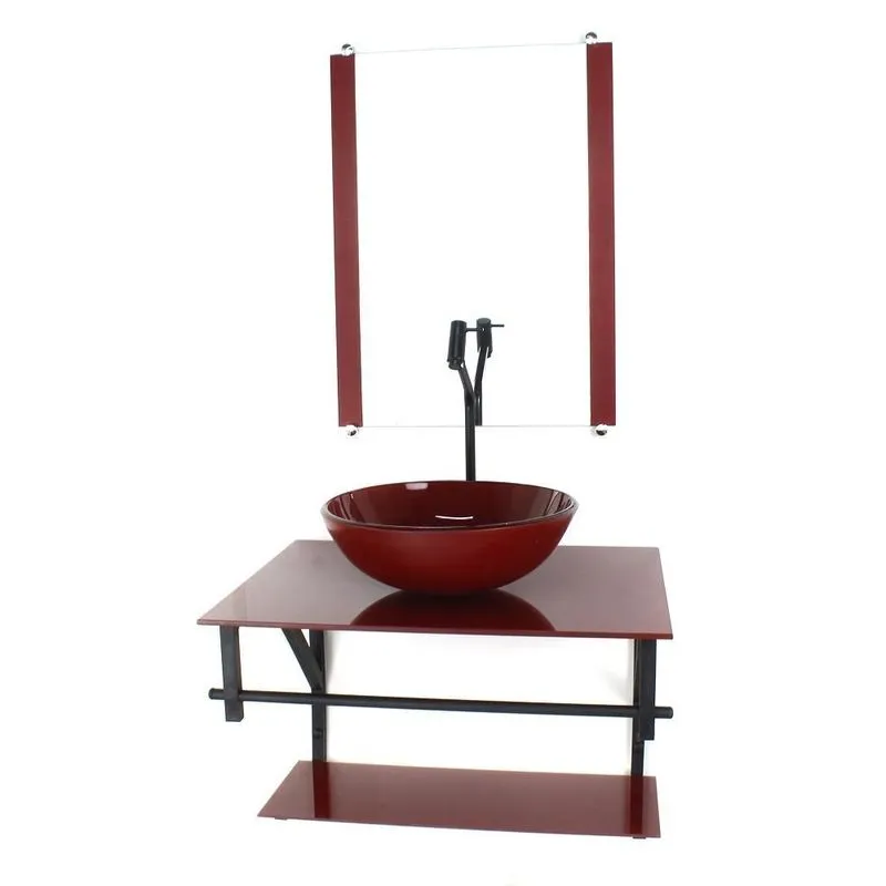 Gabinete Vidro Banheiro 60cm Ap Cuba Redonda Vermelho Cereja