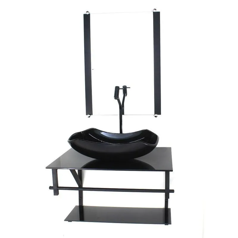 Gabinete Vidro Banheiro 60cm Ap Cuba Abaulada Preto Full