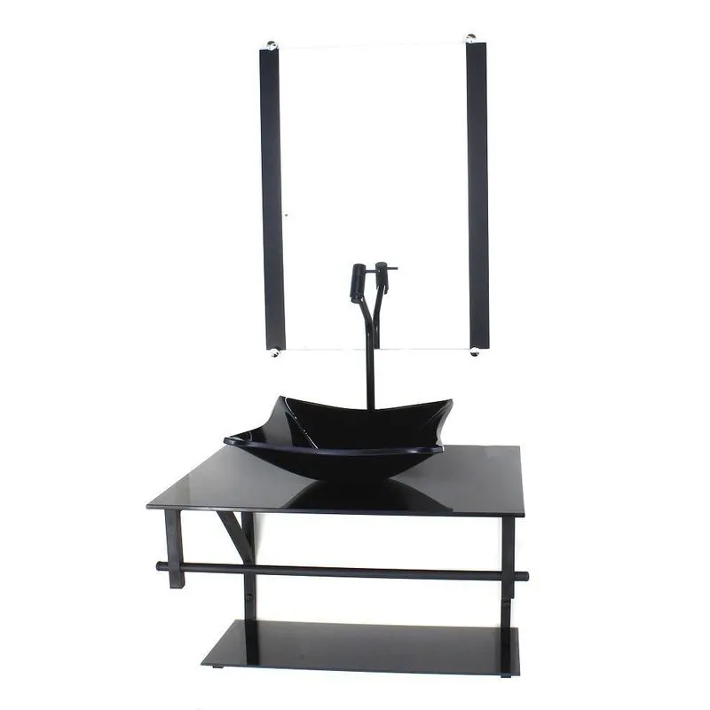 Gabinete De Vidro Banheiro 60cm Ap Cuba Quadrada Preto Full
