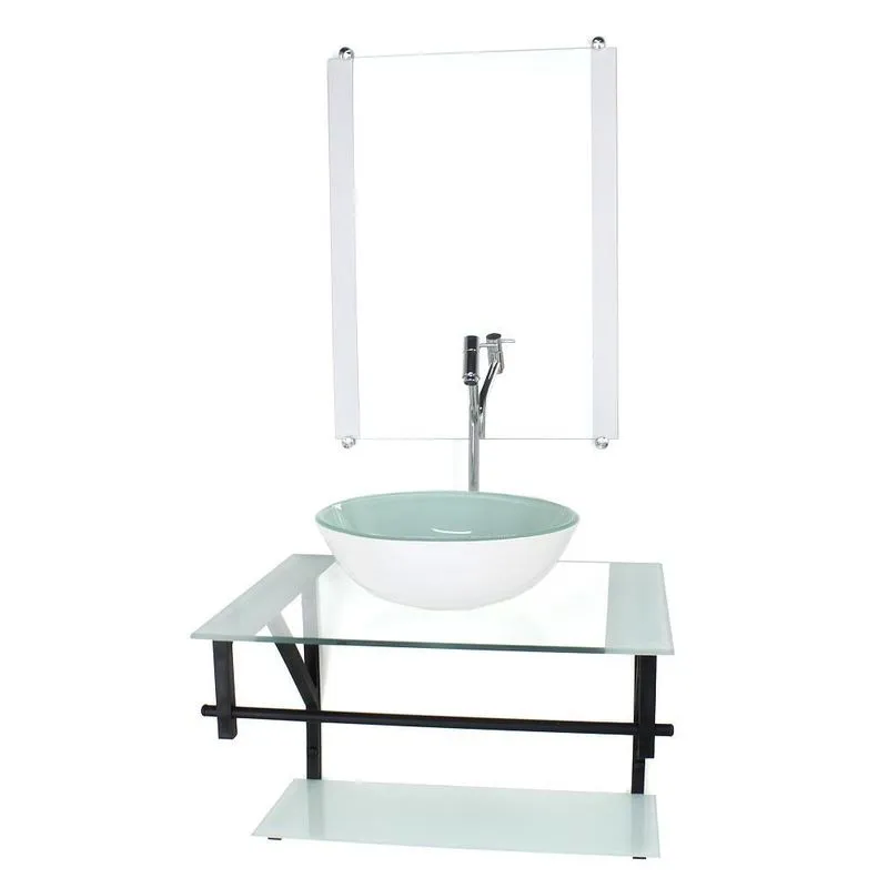 Gabinete Vidro Banheiro 60cm Ap Cuba Redonda Branco Torneira