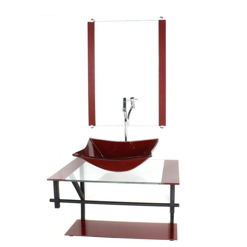 Gabinete Vidro Banheiro 60cm Ap Cuba Quadrada Vermelho