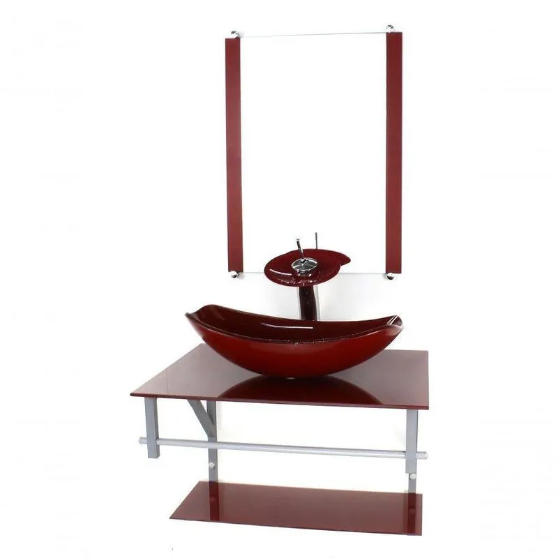 Gabinete Banheiro 60cm Cuba Oval Chanfrada Vermelho Full