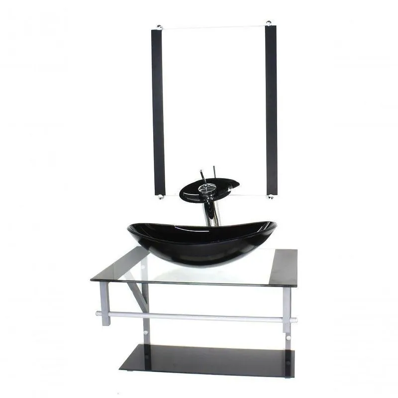Gabinete De Vidro Para Banheiro 60cm Ac Cuba Oval Preto