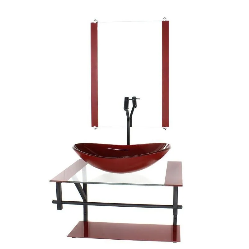 Gabinete Vidro Banheiro 60cm Ap Cuba Oval Vermelho Cereja