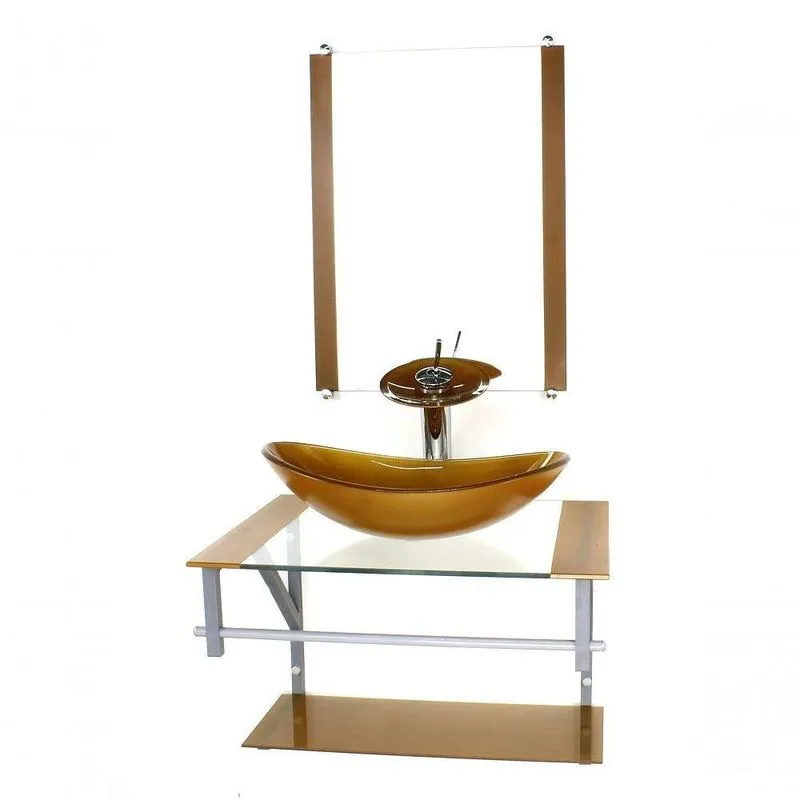 Gabinete Banheiro 60cm Cuba Oval Dourado Real