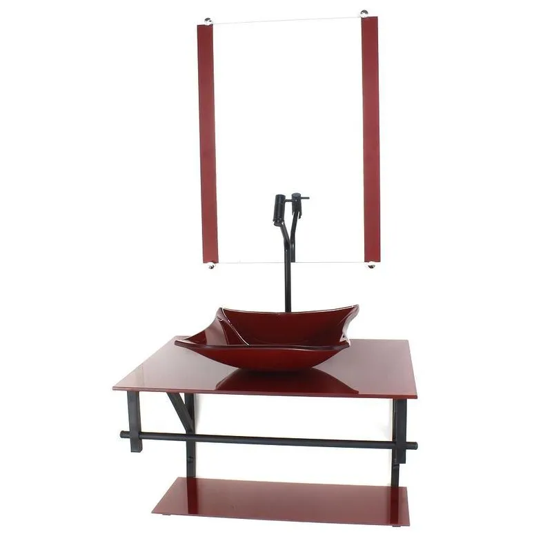 Gabinete Vidro Banheiro 60cm Ap Cuba Quadrada Vermelho
