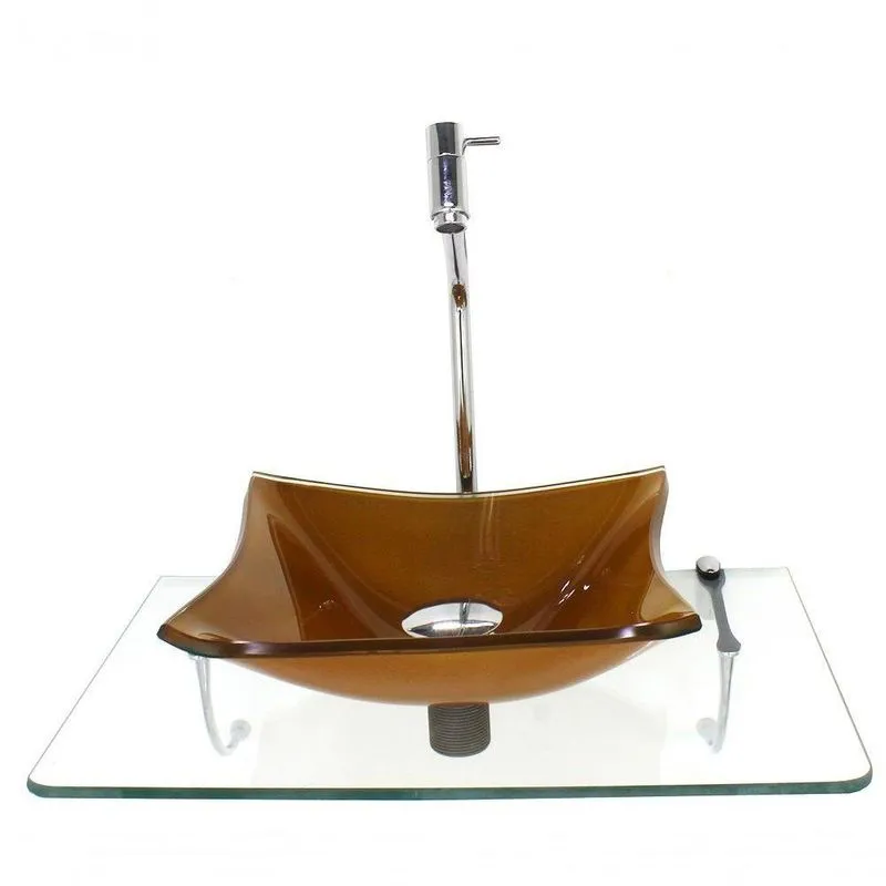 Kit Cuba De Vidro Quadrada 10mm Dourado Real Tampo 50cm