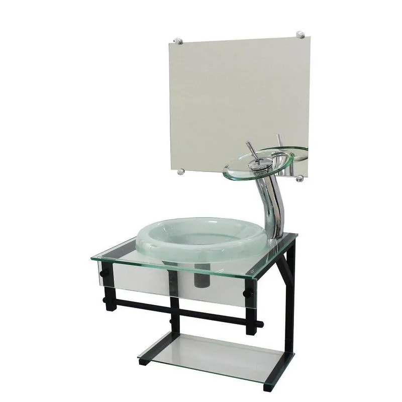 Gabinete De Vidro 40cm Apx Com Cuba Chapeu Incolor
