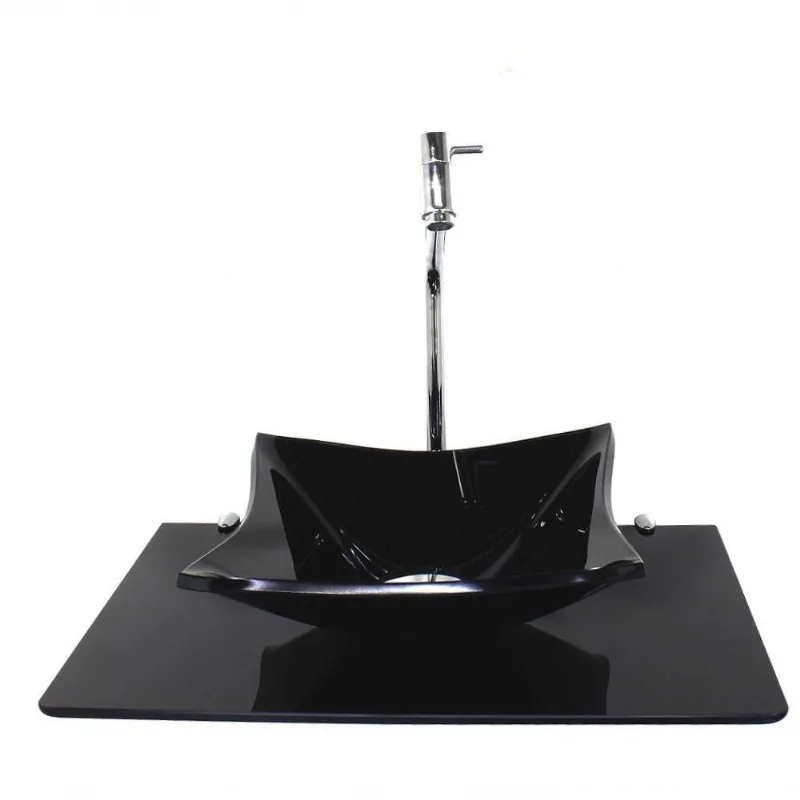 Kit Cuba De Vidro 10mm Tampo 50cm Preto Torneira Válvula