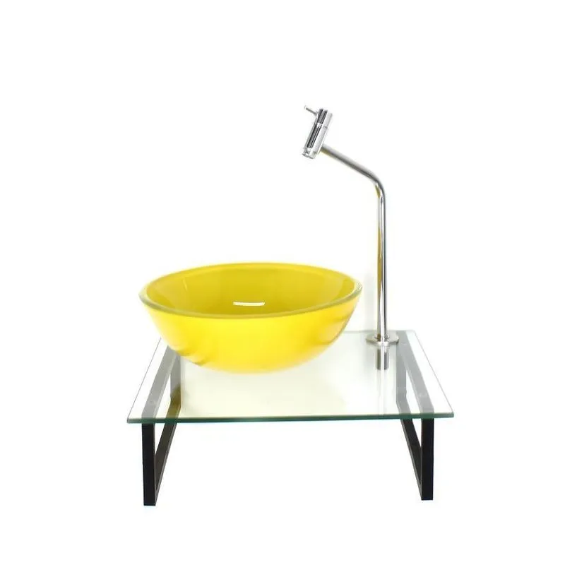 Kit Cuba Vidro Redonda 10mm Amarelo Tampo 40cm Incolor