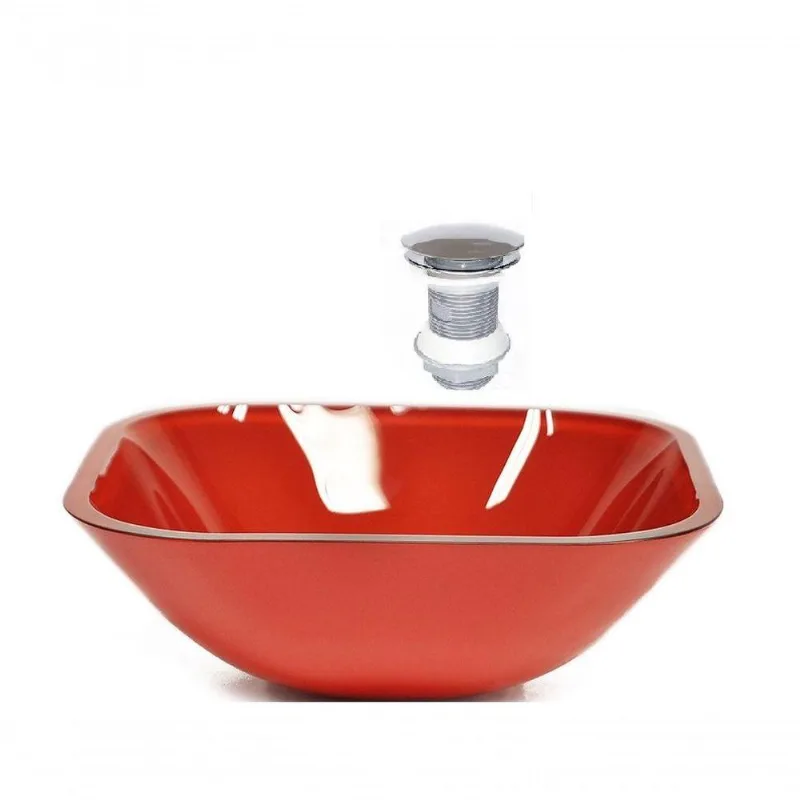 Cuba de Vidro Quadrada 35cm Vermelho Ferrari + Valvula Click