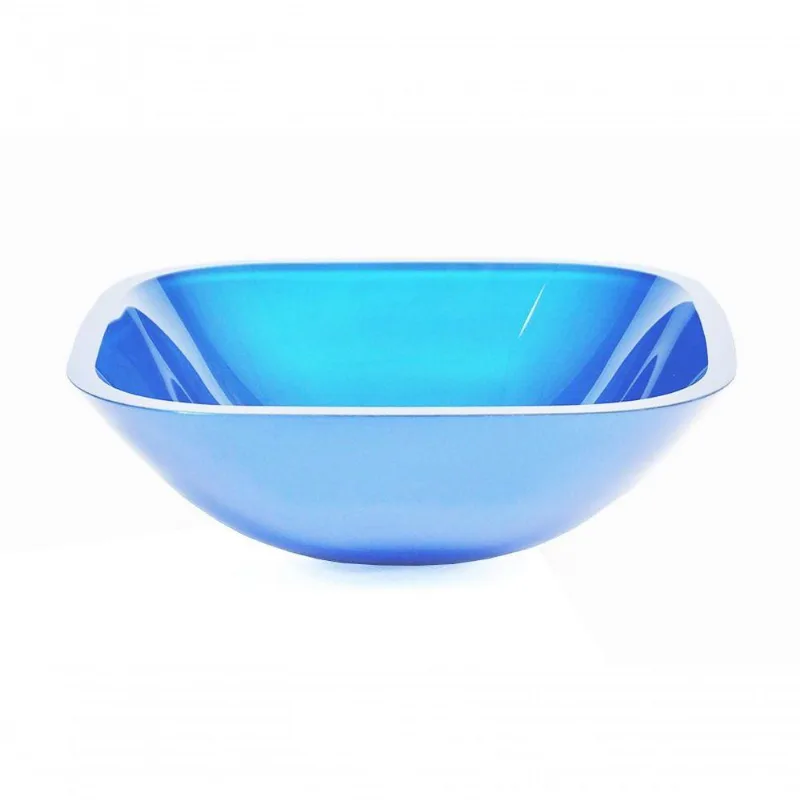 Cuba de Vidro Quadrada 35cm Azul