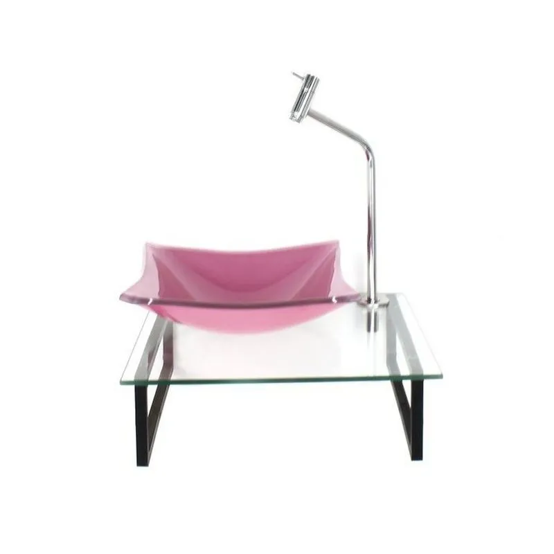 Kit Cuba De Vidro Quadrada 1cm Com Tampo 40cm Rosa