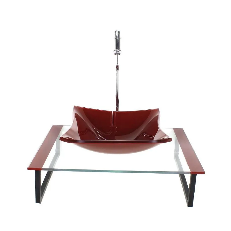 Kit Cuba Vidro Quadrada 10Mm Tampo 50Cm Vermelho Cereja E