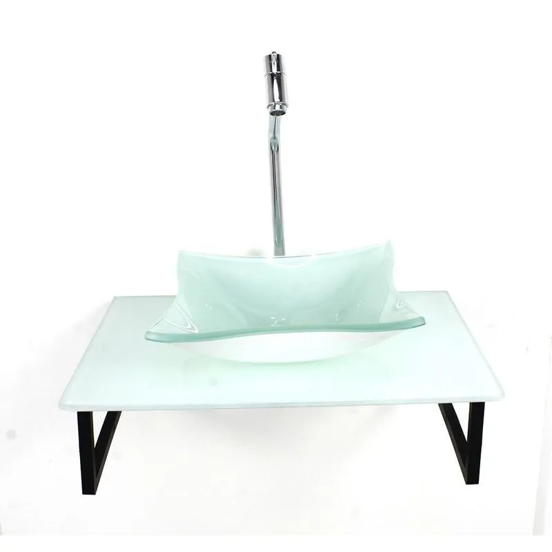 Kit Cuba Vidro Quadrada 10mm Tampo 50cm Branco Full Suporte