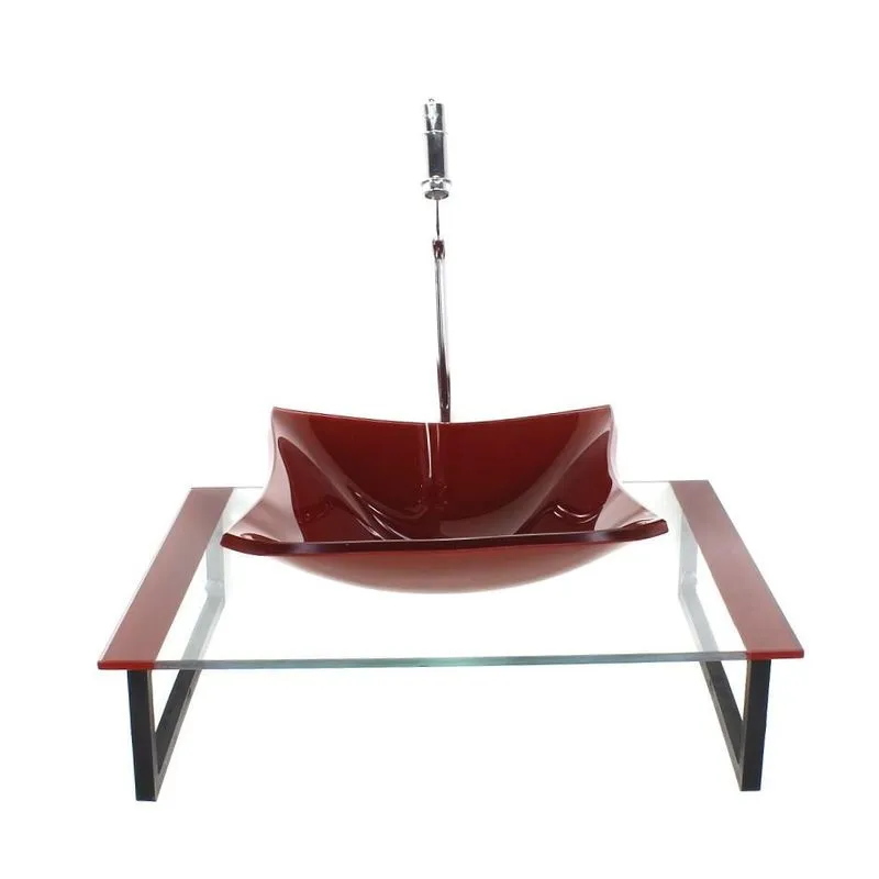 Kit Cuba Vidro Quadrada 10mm Tampo 50cm Vermelho Cereja