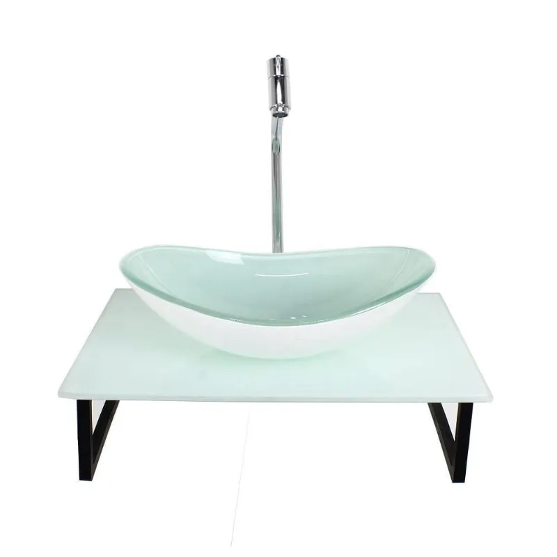 Kit Cuba Vidro Oval 10Mm Tampo 50Cm Branco Full E Suporte