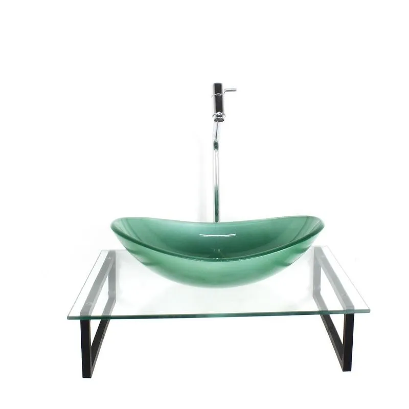 Kit Cuba Vidro Oval 10mm Verde Tampo 50cm Incolor E Suporte