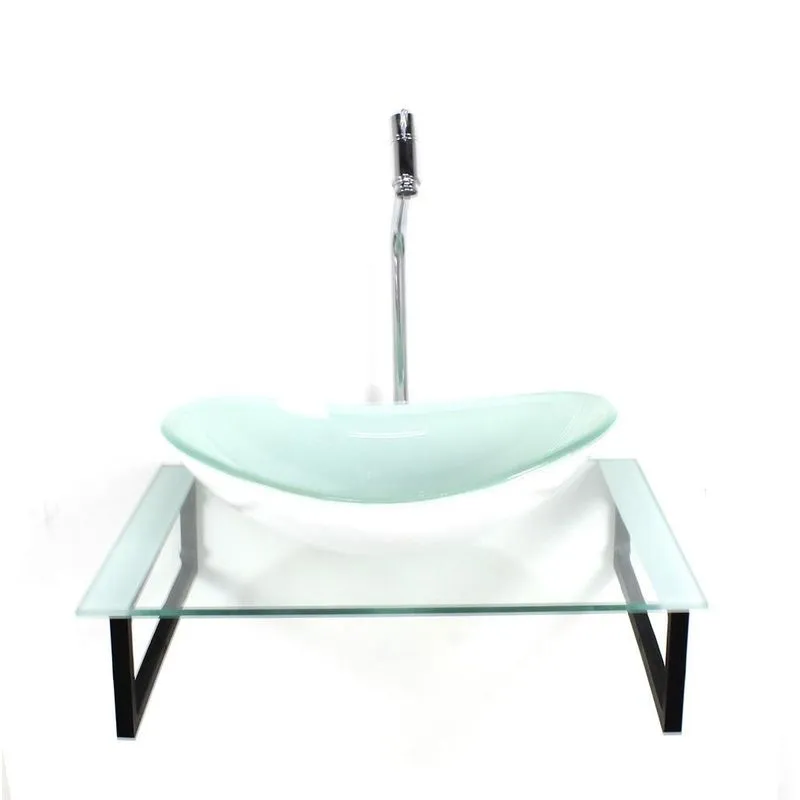 Kit Cuba Vidro Oval 10mm Tampo 50cm Branco Suporte Torneira