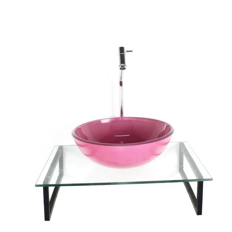 Kit Cuba Vidro Redonda 10mm Rosa Tampo 50cm Incolor E