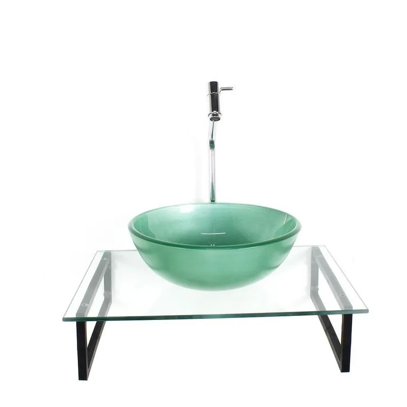 Kit Cuba Vidro Redonda 10mm Verde Tampo 50cm Incolor E