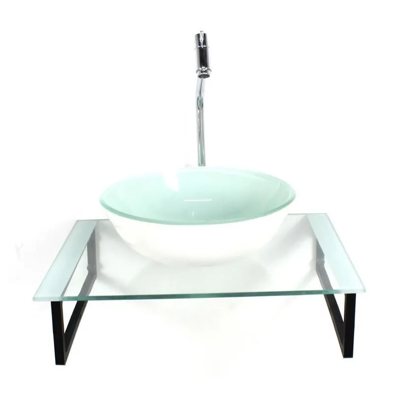 Kit Cuba Vidro Redonda 10mm Tampo 50cm Branco Suporte